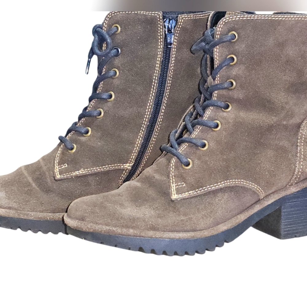 Fly London Mousse Brown Suede Ankle Boots Zip Side Round Toe 9.5 Women